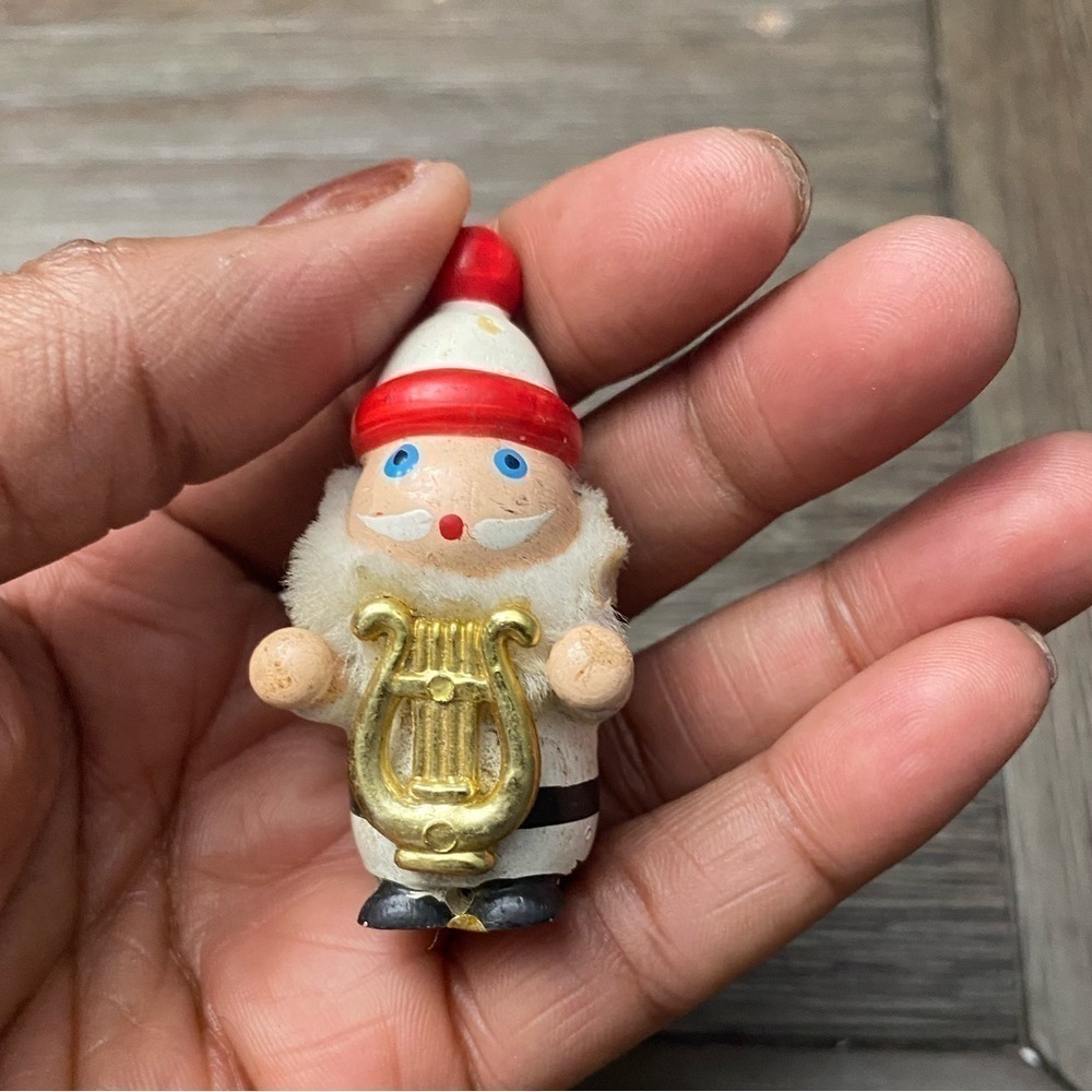 Vintage Christmas wooden ornaments Santa with Harp - Picture 4 of 5